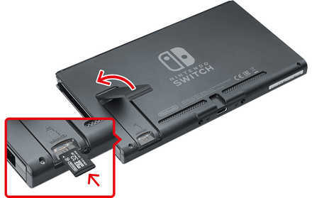 Nintendo Switch主機與MicroSD卡擴容示意圖