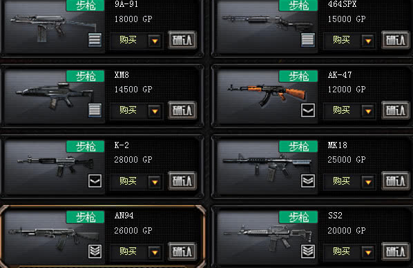武器購(gòu)買界面示意圖