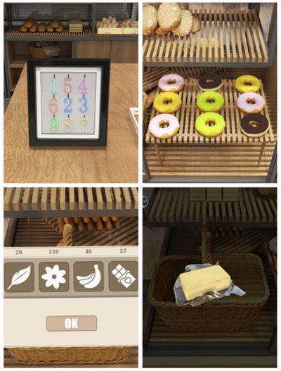 根據(jù)蛋糕數(shù)量和窗戶圖案打開(kāi)柜子