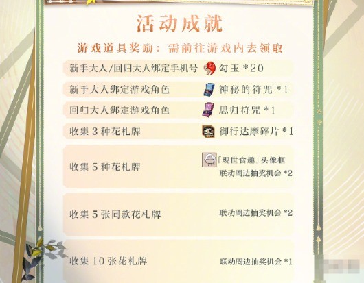 收集花札牌獎勵