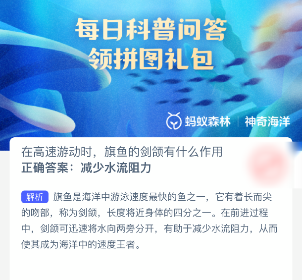神奇海洋今日答案：旗魚劍頜的奧秘