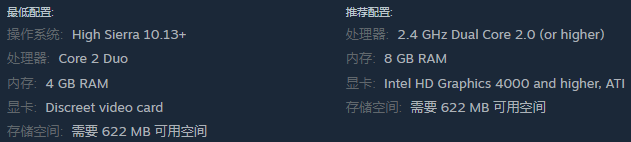 macOS 配置需求示意圖